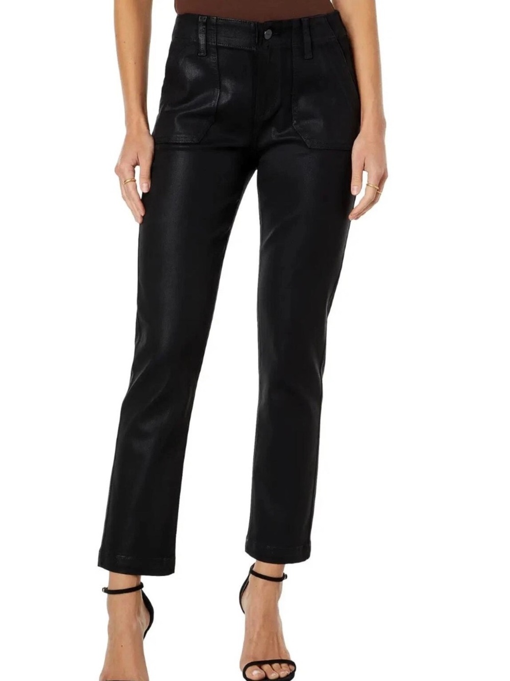 Paige Mayslie Straight Ankle Jean in Black Fog Luxe Coating Womens‎ 29